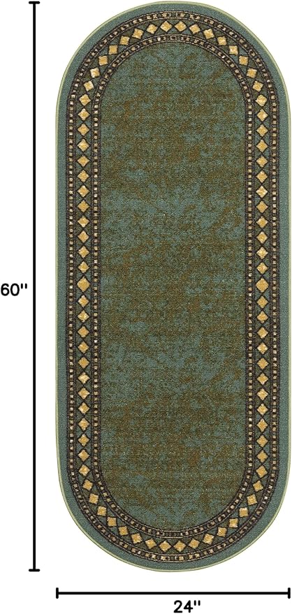 Antep Rugs Alfombras Modern Bordered 2x5 Non-Skid (Non-Slip) Low Profile Pile Rubber Backing Kitchen Area Rugs (Green, 2' x 5' Oval)