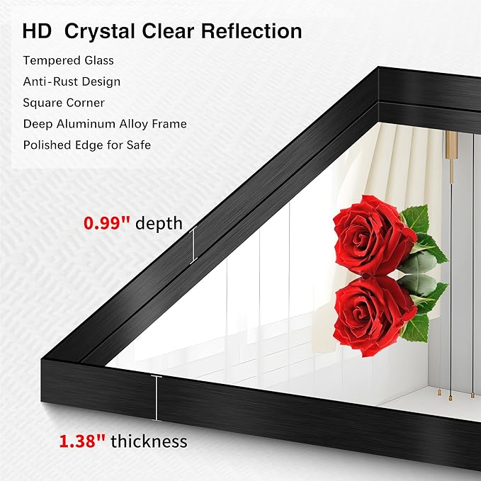 Black Bathroom Mirror, 30x30 Inch Rectangular Framed Mirror, Large Wall Mounted Bathroom Vanity Mirror Over Sink for Bedroom,Restroom, Living Room, Hangs Vertically or Horizontally