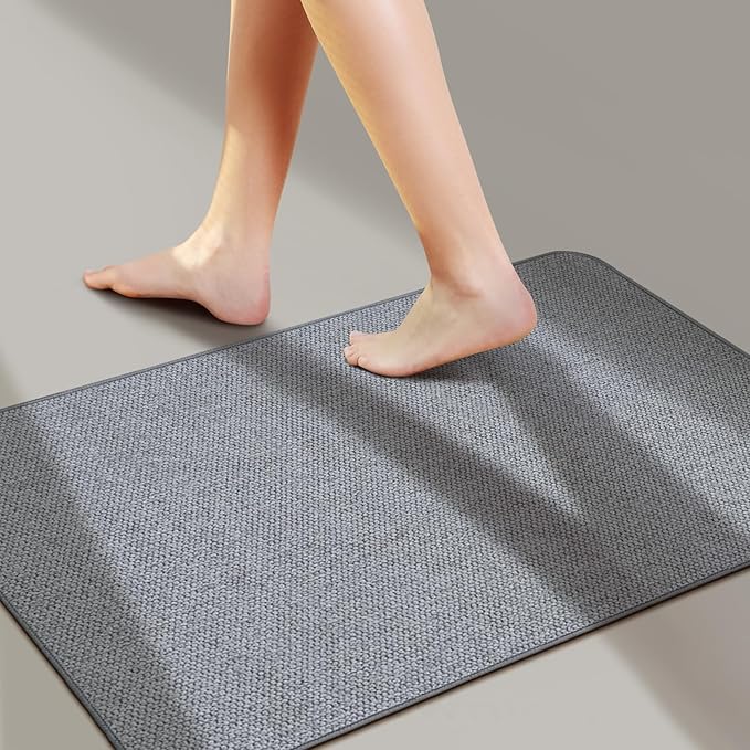 Bath Mat, Ultra Thin Bathroom Rugs,Super Absorbent, Rubber Bath Rugs Backing Non-Slip, Quick Dry Machine Washable, Cozy Cloth Bathroom Mat fit Under Door/Sink/Bathtub/Shower 17''x27''-Grey