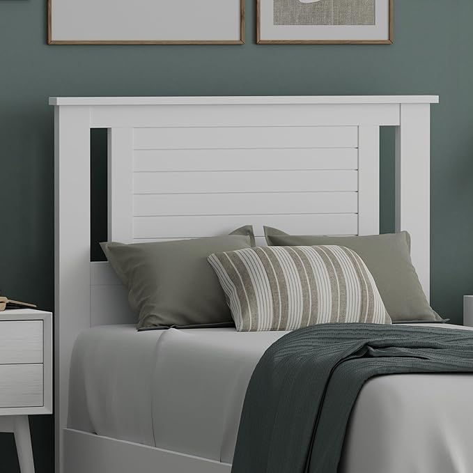Serene Poplar Wood Twin Headboard, Modern Farmhouse Panel with Horizontal Scoring, Twin Size Headboard in White, Casual Coastal Style, Easy Assembly, Quality Materials