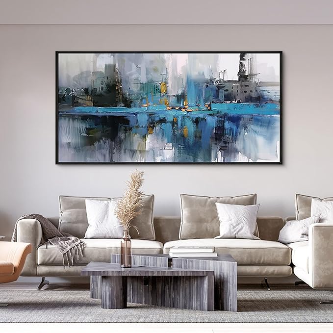 yiijeah Living Room Wall Art - Large Picture Wall Decor for Bedroom Canvas Frame Abstract Grey Modern Farmhouse Paintings Wall Hangings for Home Decorations