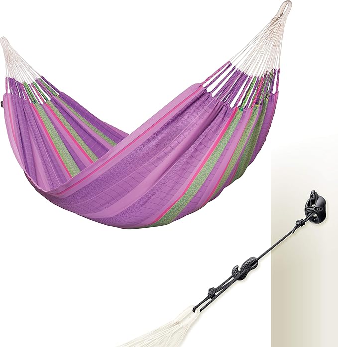 LA SIESTA Flora Classic Cotton Hammock & CasaMount, Indoor/Outdoor Hammock, Blossom, 2 Person, 440 lbs Max Weight, 5'W x 13'L
