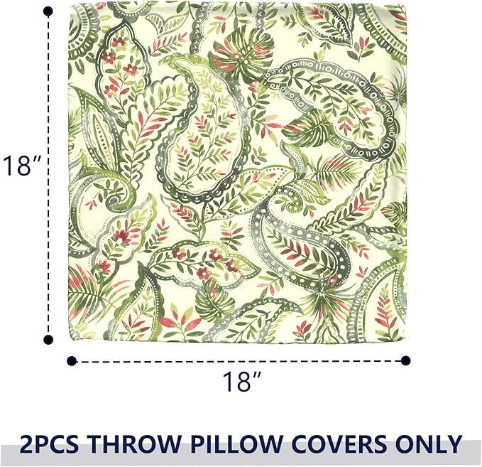 Outdoor Throw Pillow Covers 18”x18”, Decorative Pillow Covers for Patio Furniture, Modern Cushion Cases for Garden Couch Home Sofa Bed Office Chair, Pack of 2,Faylinn Shadow Paisley