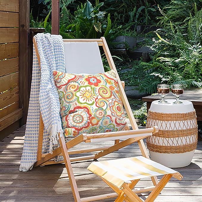 Outdoor Throw Pillow Covers 18”x18”, Decorative Pillow Covers for Patio Furniture, Modern Cushion Cases for Garden Couch Home Sofa Bed Office Chair, Pack of 2, Flower Multi