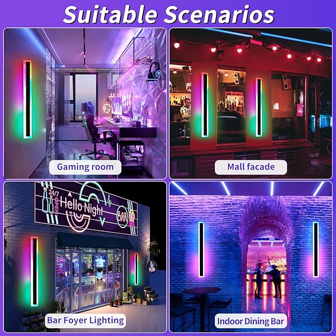 Mikeru Modern Outdoor Light Fixture, 31.4inch Modern RGB Outdoor Wall Light 10%-100% Dimmable with Memory Function Long Outdoor Porch Lights Featuring Multiple Modes and 12 Colors for Patio Entryway