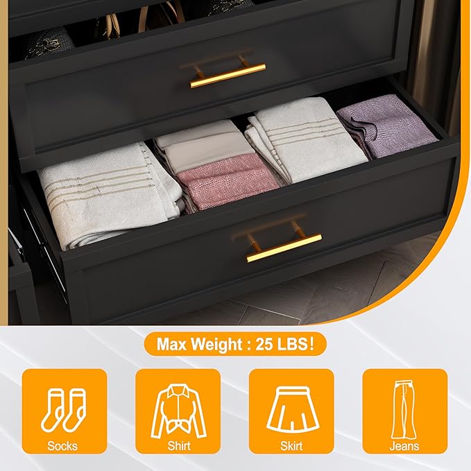 Metal Dresser Tall Black Dresser for Bedroom Chest,53.54" H Drawer Chest, Closet Dressers & Chests of Drawers for Living Room, Hallway (5 Drawers)