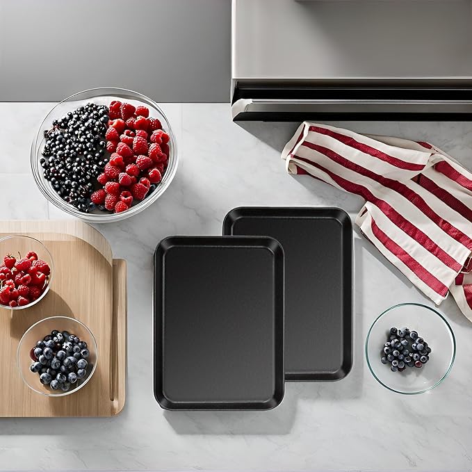 Herogo Baking Sheet Pan Set, 9×6.7×1 Inch Nonstick Carbon Steel Cookie Sheet Bakeware Set for Oven, Multipurpose Kitchen Cookware 2 Pack, Non Toxic & Heavy Duty & Easy Clean-Small