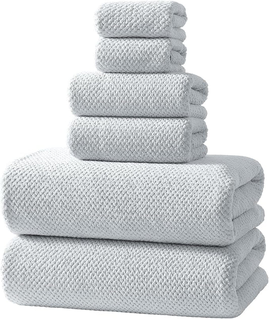 REDKISS 6 Piece Premium Towel Set, 2 Bath, 2 Hand, and 4 Wash Cloths, Ultra-Fiber Coral Fleece, Highly Absorbent Towels for Bathroom, Gym, Hotel, and Spa, Ideal for Everyday use, Light Grey