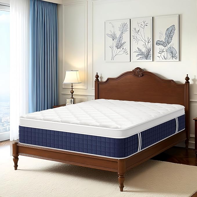 12 Inch Queen Hybrid Mattress in a Box, Cooling Gel Memory Foam & Pocket Springs for Pressure Relief, Motion Isolation, Medium Firm Feel, CertiPUR-US Certified