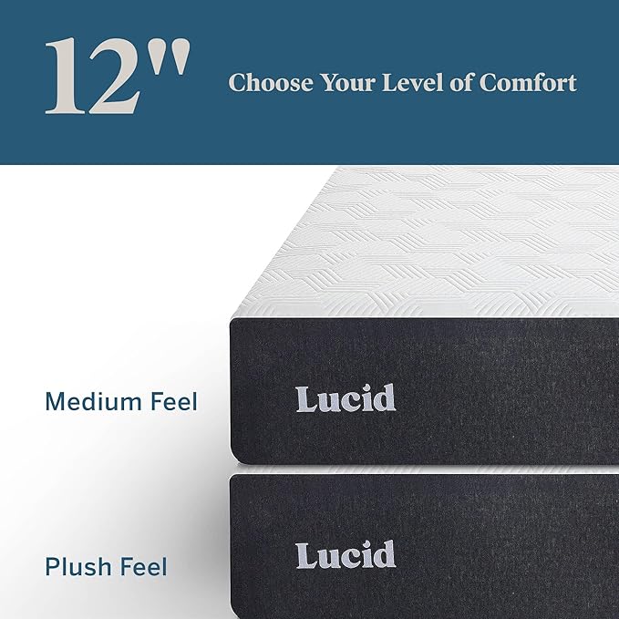 LUCID 12 Inch Memory Foam Mattress - Medium Feel - Memory Foam Infused with Bamboo Charcoal - Gel Infusions - CertiPUR-US Certified - Breathable - Full