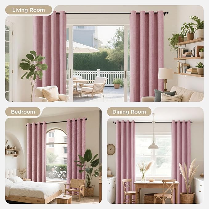 Joydeco Blackout Curtains 84 Inches Long 2 Panels Burg, Room Darkening Curtains for Bedroom, 100% Black Out Textured Thermal Drapes Privacy Protection 2 Panels Set(W52 x L84 Inch, Pink)