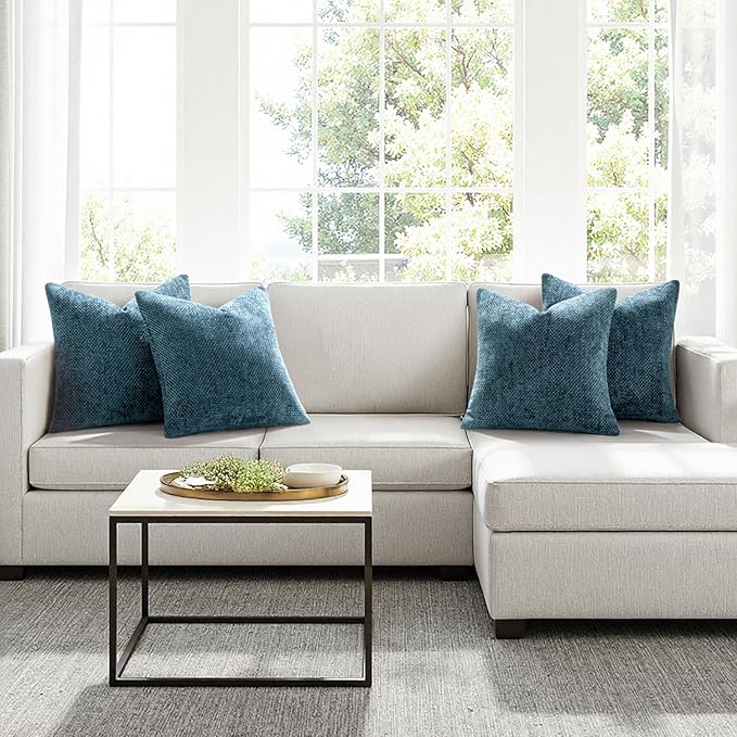 MIULEE Pack of 4 Couch Throw Pillow Covers 18x18 Inch Smoke Blue Soft Decorative Chenille Pillow Covers Farmhouse Accent Cushion Covers for Boho Home Decor Sofa Bedroom Living Room