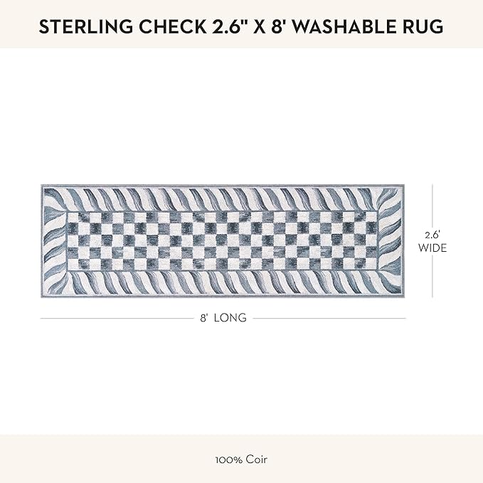 MACKENZIE-CHILDS Washable Rug, Decorative Indoor Rug, 2'6" x 8', Sterling Check