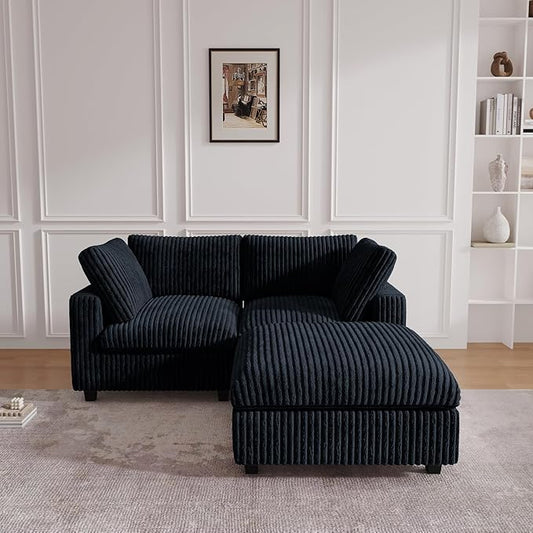 JACH 78.74" Love Seat Sectional Couches, Convertable Modular Sofa with Chaise Ottoman, Modern Deep Seat Couch, Sofa Covers Washable, Minimalist Plush Sofas for Living Room, Apartment, Black