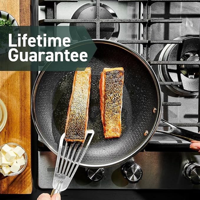 HexClad Hybrid Nonstick 10-Inch Frying Pan, Stay-Cool Handle, Dishwasher-Friendly, Oven-Safe Up to 900°F, Induction Ready, Compatible with All Cooktops