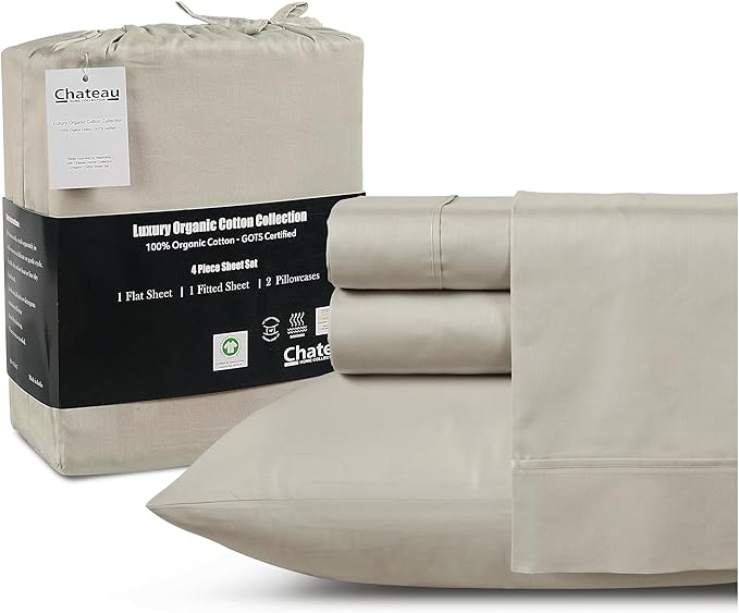 100% Cotton Sheets California King Size Sheets Set, Cal King Sheet Set, 300 Thread Count Sateen Weave Luxury Hotel Sheets, Naturally Cool Long Staple Organic Cotton, No Pilling & Shrink - Silver