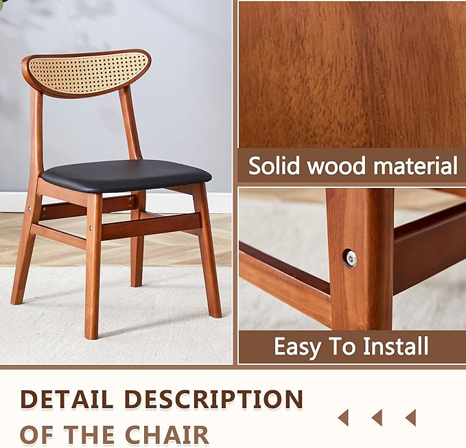 45 Inch Round Dining Table Set for 6, 7 Piece Kitchen Table and Chairs Set, Wooden Table with Light Walnut Finish, Small Space Dining Set for Apartment or Dining Room