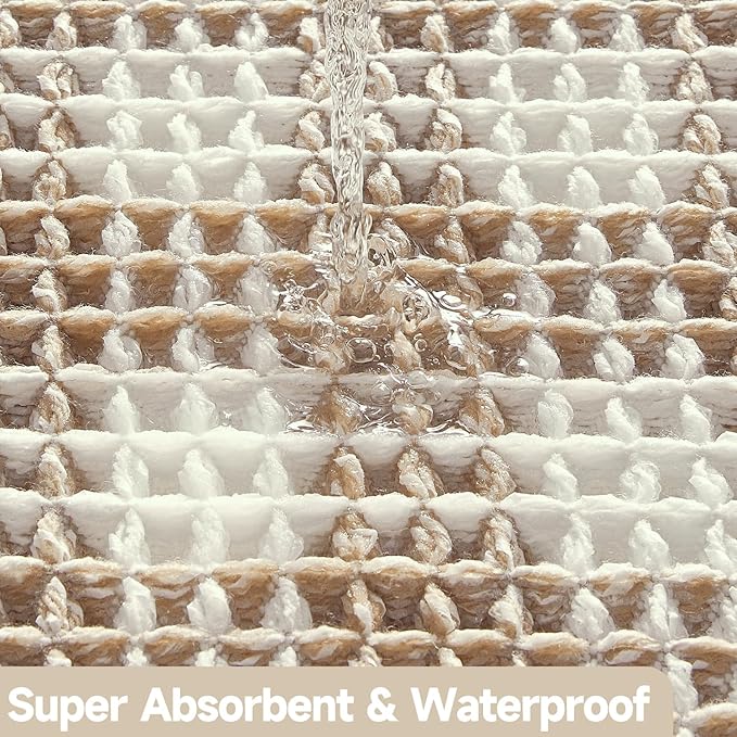 Waffle Bath Mat, Boho Bathroom Rugs Non Slip Washable Absorbent Checkered Bathroom Mat Quick Dry Farmhouse Bathroom Decor, 24"x16" Khaki and White