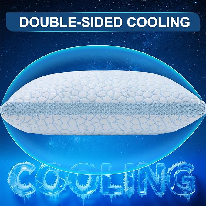 QUTOOL Enhanced Cooling Pillows for Sleeping, Shredded Memory Foam Pillows 2 Pack, Bed Pillows Standard Size Set of 2, Support Yet Soft Pillow for Side, Back Sleepers