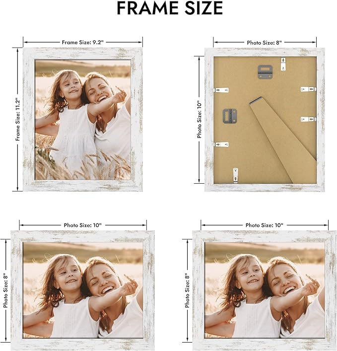 8x10 Picture Frame, Made of Real Glass and Wooden Frame, Horizontal and Vertical Display for Wall or Tabletop (Distressed White, 1 Pack)