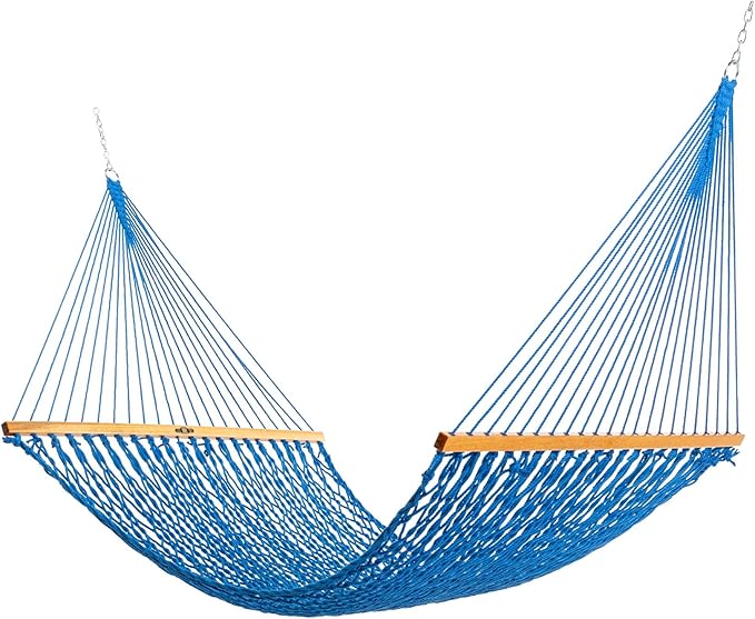 Original Pawleys Island 13DCCB Large Coastal Blue DURACORD Rope Hammock with Extension Chains & Tree Hooks, Handcrafted in The USA, Accommodates 2 People, 450 LB Weight Capacity, 13 ft. x 55 in.