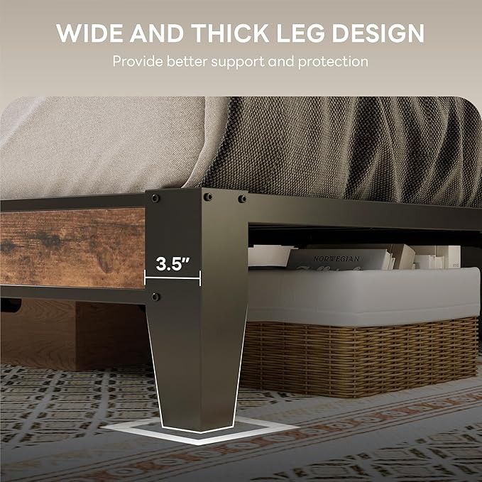 LIKIMIO Full XL Bed Frame, Storage Headboard with Charging Station, Solid and Stable, Noise Free, No Box Spring Needed, Easy Assembly