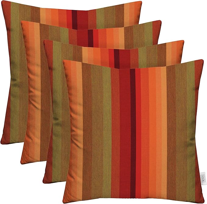 RSH DECOR: Sunbrella Square Throw Pillows Set of 4 | 17" x 17" | Water and Fade-Resistant Performance Fabric | Outdoor Pillow Covers with Down-Alternative Inserts | Astoria Sunset
