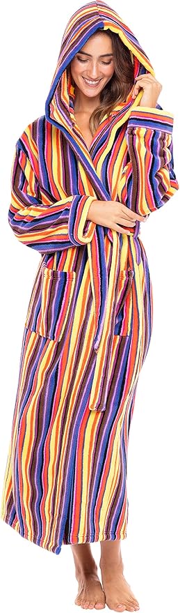 Alexander Del Rossa Womens Robe, Long Plush Bathrobe with Hood, Hooded Robes for Women Plus Size Bath Robe