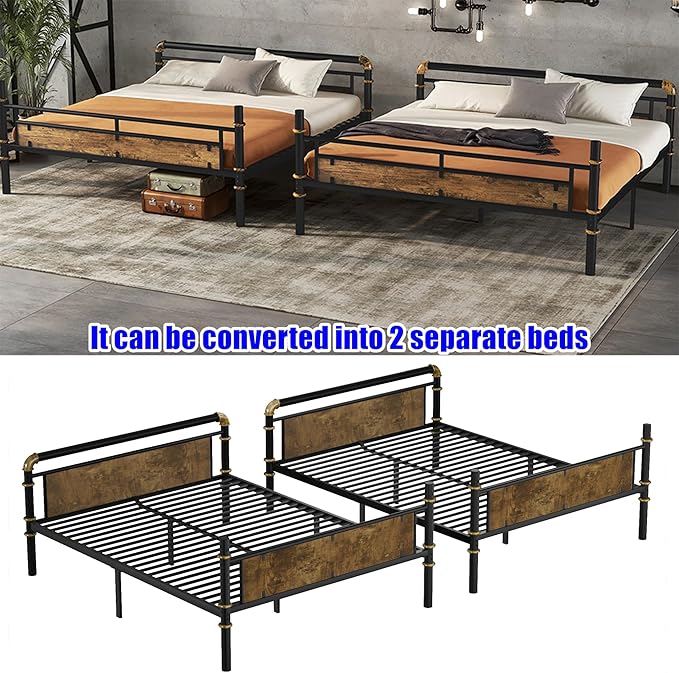 ULUCAN Reinforced Version & Stronger Convertible Steel Queen Over Queen Size Bunk Bed Frame, Heavy Duty Thickened Safer More Stable Metal Bunkbeds (Queen Over Queen)