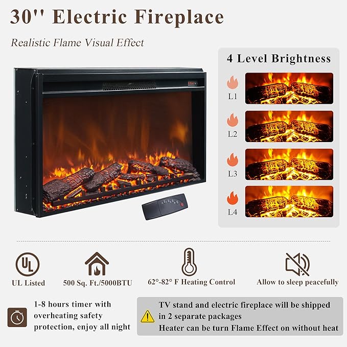 JXQTLINGMU Farmhouse Fireplace TV Stand for 80 Inch TV, 32" Tall Entertainment Center w/Drawer & Sliding Barn Door, 70 Inch Highboy Media Console for Living Room, Brown