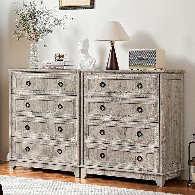 Farmhouse 4 Drawer Dresser for Bedroom Set of 2, 35" Tall Small Dressers & Chest of Drawers, Rustic Wood Dresser with Metal Handle, Storage Organizer Closet for Living Room, Hallway, Entryway