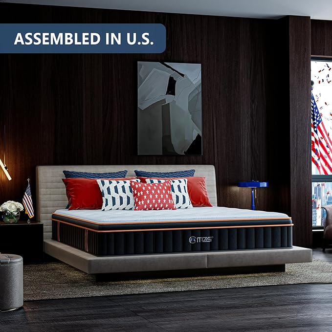 12 Inch King Size Plush Hybrid Mattress, Gel-Infused Memory Foam Pillow Top & Individually Wrapped Pocket Coils, Cooling & Breathable, CertiPUR-US Certified, Fiberglass-Free, Mattress in a Box