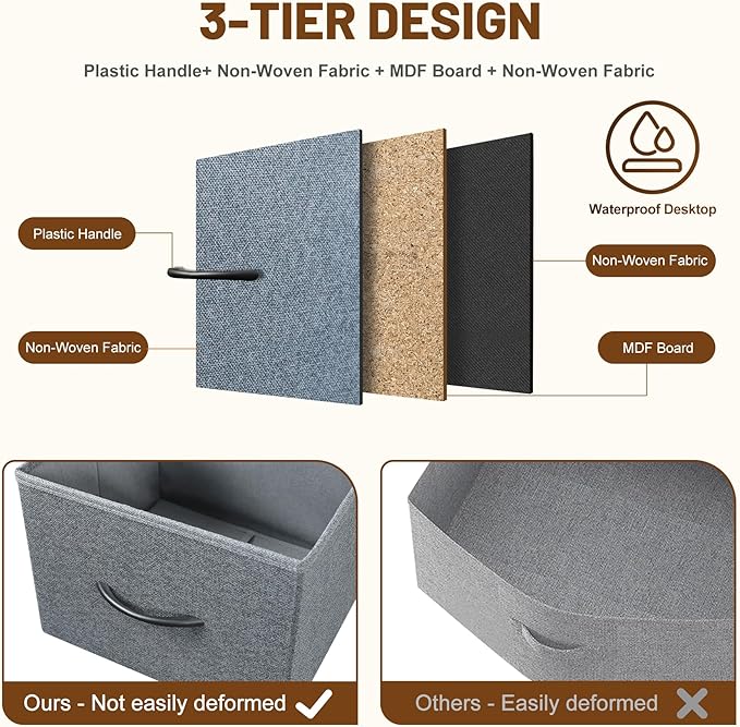 Dresser for Bedroom with 9 Drawers, Chest of Drawers, Storage Drawers Organizer Unit, Grey Wide Fabric Dresser with Fabric Bins for Closet, Living Room, Entryway (Grey and Charcoal Black)