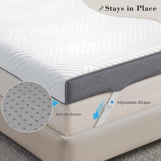 EnHomee Memory Foam Mattress Topper,4 Inch Twin Mattress Topper Pressure Relief with Cooling Gel and Removable & Washable Embossed Cover, CertiPUR-US & Oeko-TEX Certified, White, Twin