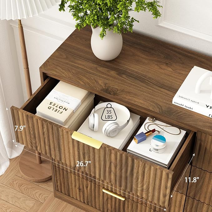 8 Drawer Dresser for Bedroom, Modern Fluted Double Dresser, 55" Wide Chest of Dressers, Mid Century Wooden Beside Table for Closet, Living Room and Entryway, Natural