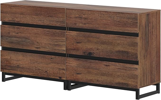 Wampat Modern TV Stand for up to 70 inch TVs, Entertainment Center Console with 6 Drawers and Metal Base, Living Room, Bedroom, Brown