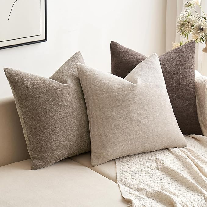 MIULEE Pack of 2 Dark Brown Decorative Pillow Covers 18x18 Inch Soft Chenille Couch Throw Pillows Farmhouse Cushion Covers for Home Decor Sofa Bedroom Living Room