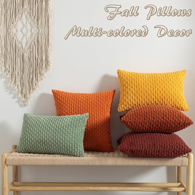 Kevin Textile 2 Packs Lumbar Decorative Throw Pillow Covers 12x20 Inch for Living Room Couch Bed Sofa Spring Soft Striped Corduroy Rectangle Cushion Case 30x50 cm Farmhouse Boho Home Decor Sage Green