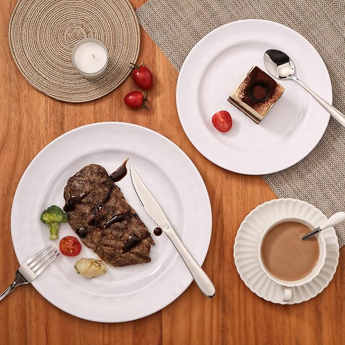 TP 18-Piece Dinnerware Set, Melamine Dishes Set with Bowls and Plates, Service for 6, Non-breakable Lightweight Dining Tableware, White