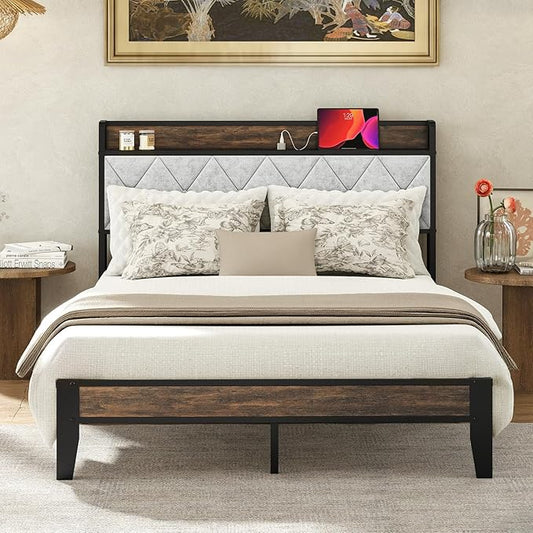 Sweetcrispy Full Bed Frame with Headboard,Spacious Underbed Storage,Integrated Charging Station,Durable Squeak-Free Frame,Simple No-Tool Assembly,Works with Full Mattress No Box Spring Required