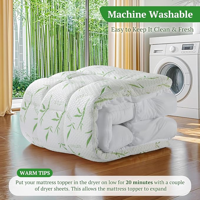 Bambu Mattress Topper King,1200 GSM Cooling Mattress Pad,2In Extra Thick Pillow Top for Back Pain,Soft Mattress Protector Cover with 8"-18" Deep Pocket(78"x80")