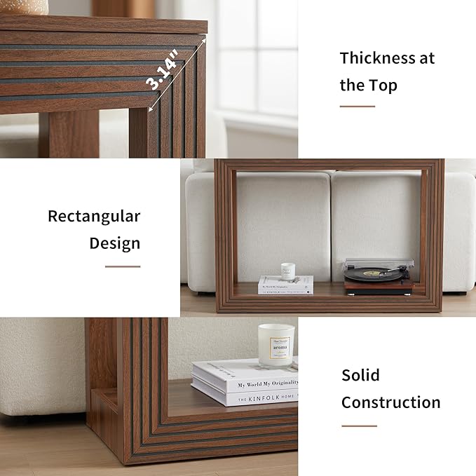 Mid-Century Fluted Console Table with Storage, Narrow Wooden Entryway Sofa Table Behind The Couch Small Entry Table for Entryway, Front Hall, Hallway Living Room, Walnut