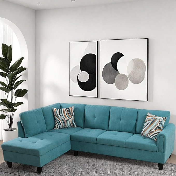 L Shaped Couch, Modular Sectional Sofa with Chaise, Modern Modular Sofas Furniture Sofa Couches for Living Room/Apartment/Office/Bedroom, Teal Blue