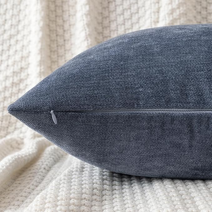 MIULEE Pack of 2 Blue Decorative Pillow Covers 20X20 Inch Soft Chenille Couch Throw Pillows Farmhouse Cushion Covers for Home Decor Sofa Bedroom Living Room