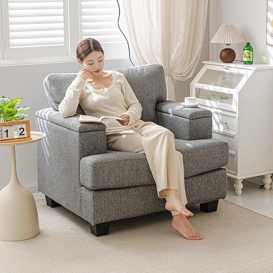 Oversized Accent Chair with Armrest Storage,38”W Big Armchair with 7.8'' Thick Cushion,Deep Seat,Large Comfy Reading Chair, Living Room Chairs,Sofa Chair for Bedroom,Chenille,Dark Gray