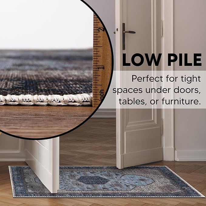 Keen Home Design 2x3 Rug - Machine Washable Entry Rug with Non-Slip Backing, Ideal for Enteryway, Kitchen, Bathroom, Laundry Room - Vintage, Easy Clean, Durable, Low Pile Rug - (2' x 3')