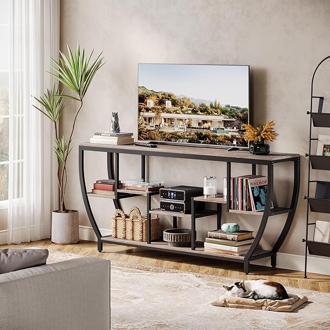 Tribesigns TV Stand for Televisions up to 80 Inches, 70.9 Inches Entertainment Center with Storage Shelves, Wood TV Media Console Table Unit for Living Room, Bedroom, Grey