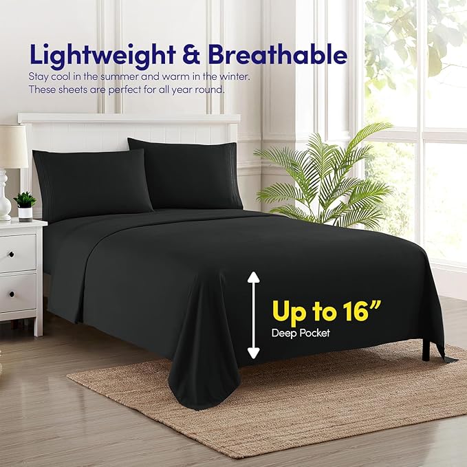 1500 Supreme Collection King Sheet Sets Black - Luxury Hotel Bed Sheets and Pillowcase Set for King Mattress - Extra Soft, Elastic Corner Straps, Deep Pocket Sheets, King Black