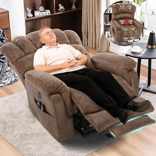 MEETWARM Oversized Dual Motor Power Lift Chair with Extended Footrest for Big Tall Elderly, Infinite Position Lay Flat Sleeper Electric Recliner, Heat Massage, Lumbar Pillow, USB & Type-C Ports, Brown