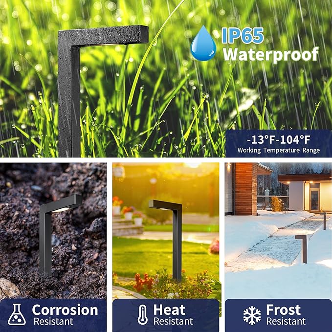 Low Voltage Pathway Lights Brass, LED Landscape Path Lights, Yard Lights Outdoor Waterproof IP65, 12V Wired L Shape Black for Garden Walkway Without G4 Bulb 4 Pack